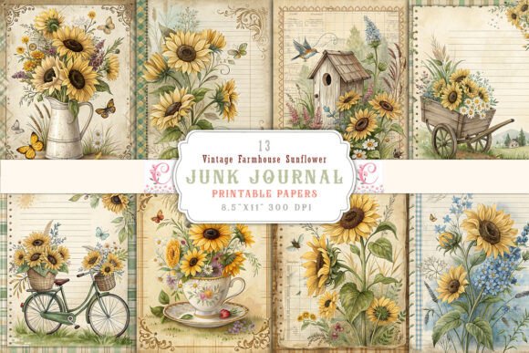 Download Vintage Farmhouse Sunflower Junk Journal - Farmhouse Collection